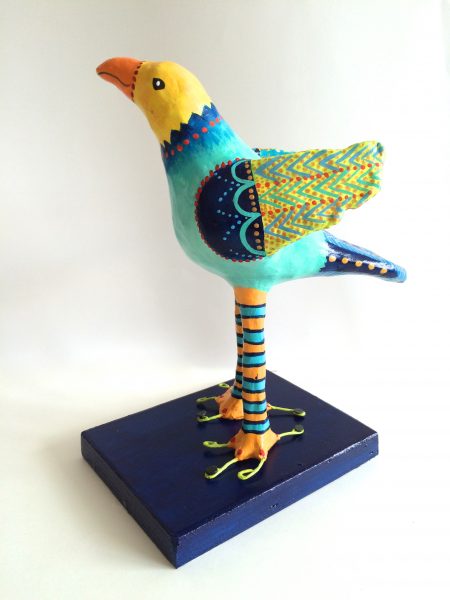 bird sculpture,paper clay, paper mache, acrylic paint,sculpture,Maureen l. White