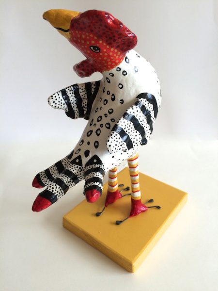 paper clay, chicken, chick, acrylic , paper mach sculpture, Maureen l. White,