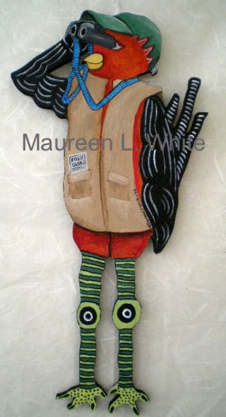 bird, watcher, painting, pun, wood,acrylic, maureen l. white