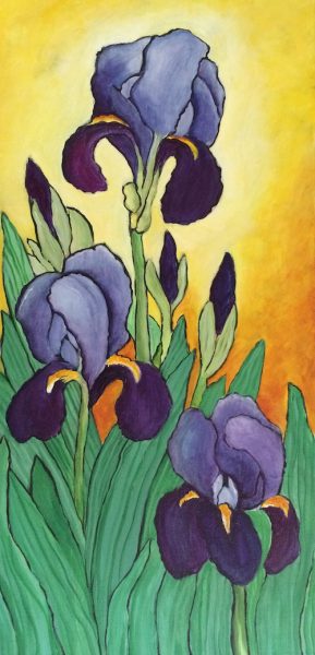 iris garden flowers acrylic painting